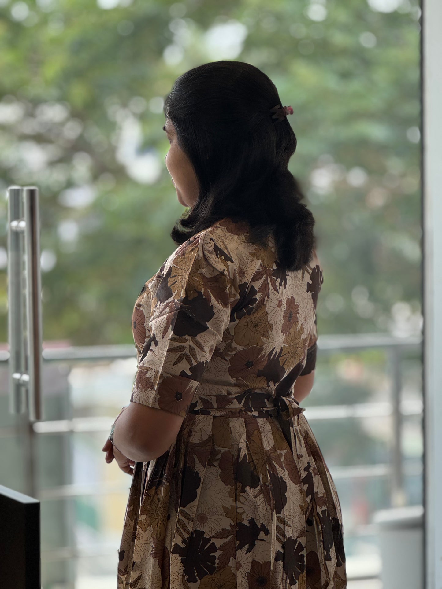 Leaf Printed Cotton Maxi with Yoke Lining