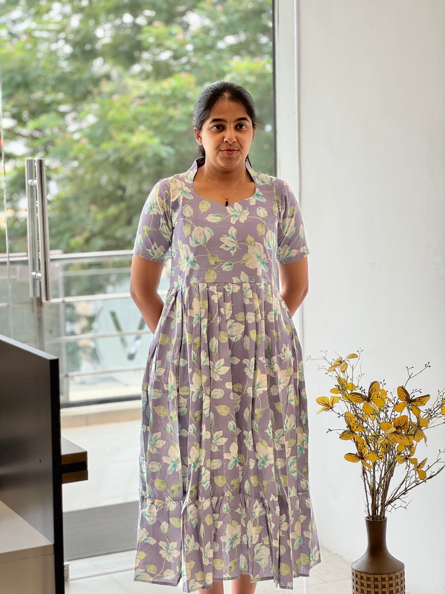 Lavendar Linen Cotton Two-Tier Maxi