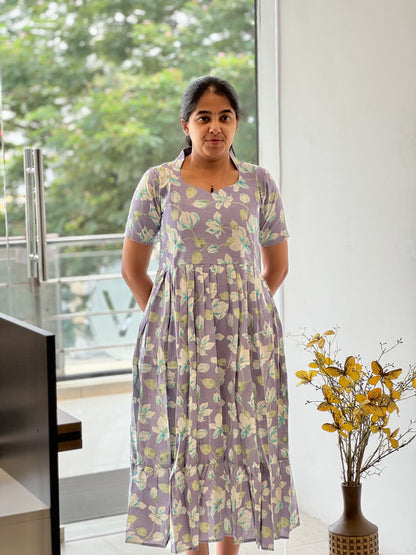 Lavendar Linen Cotton Two-Tier Maxi