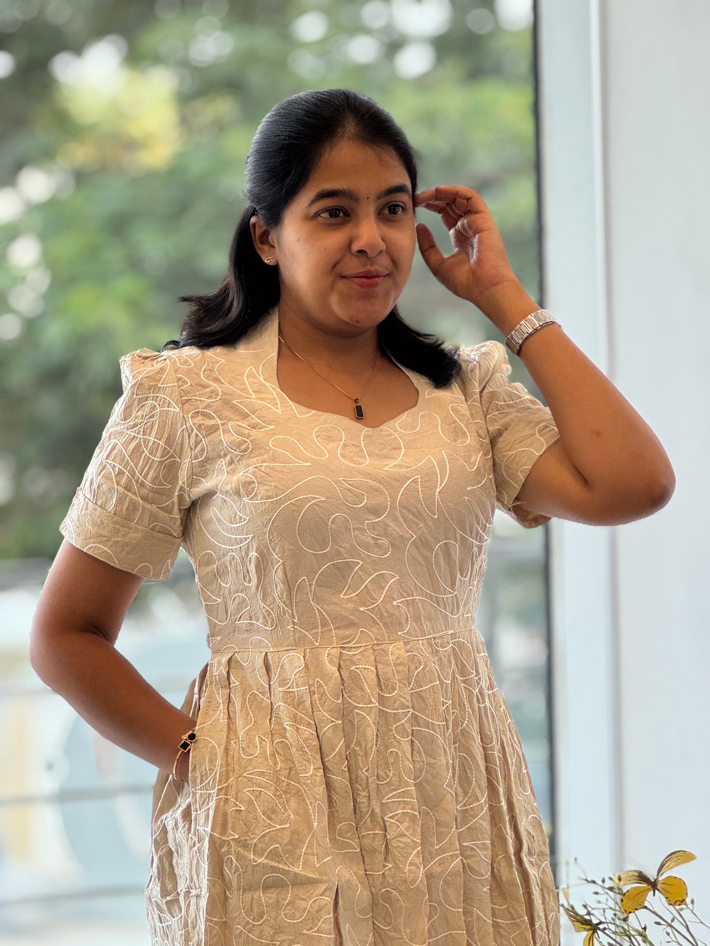 Embroidered Crush Cotton Maxi