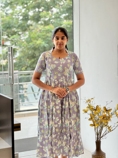 Lavendar Linen Cotton Two-Tier Maxi