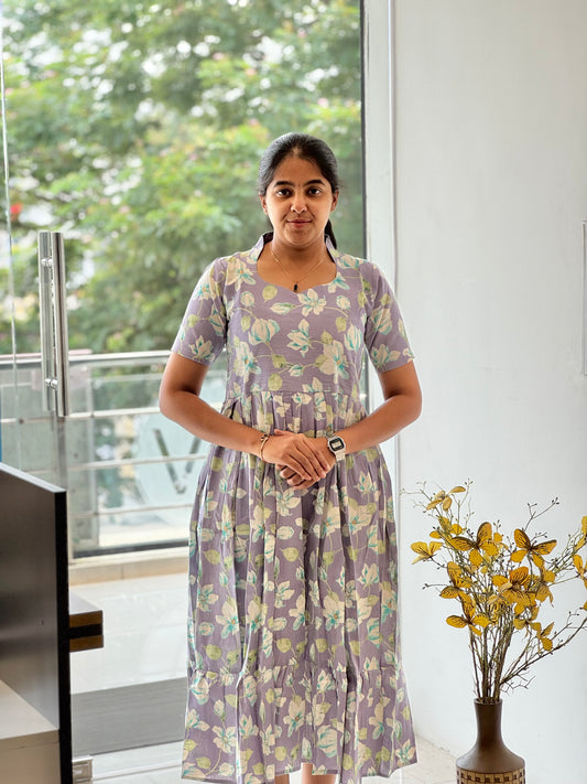 Lavendar Linen Cotton Two-Tier Maxi