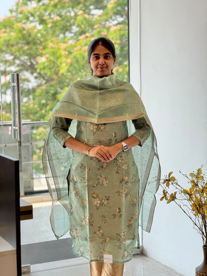 Shadow GreenTissue Chanderi 3 Piece Set
