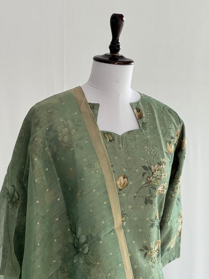 Shadow GreenTissue Chanderi 3 Piece Set