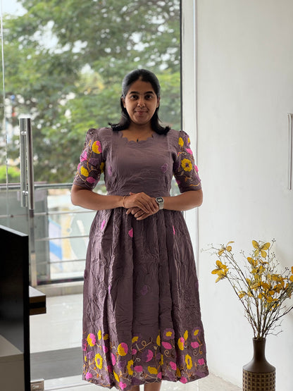 Embosed Embroidered Crush Cotton Maxi with Full Lining