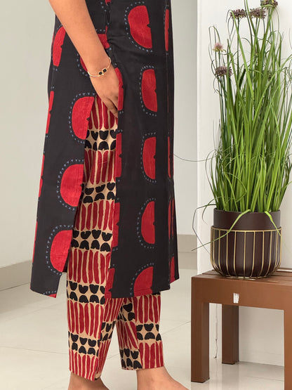 Black & Red Cotton Co-Ord Set