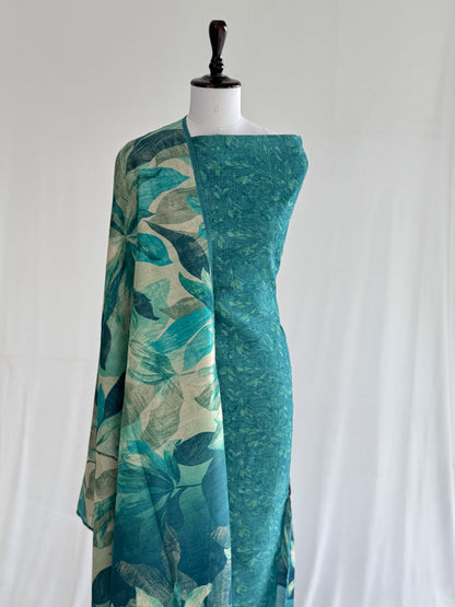 Tusser Silk Suit with Floral Dupatta