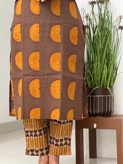 Brown & Yellow Cotton Co-Ord Set