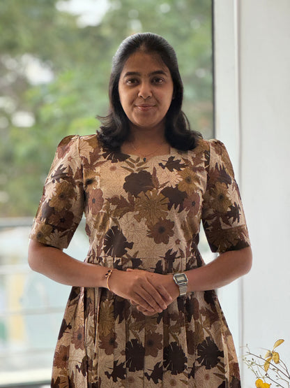 Leaf Printed Cotton Maxi with Yoke Lining