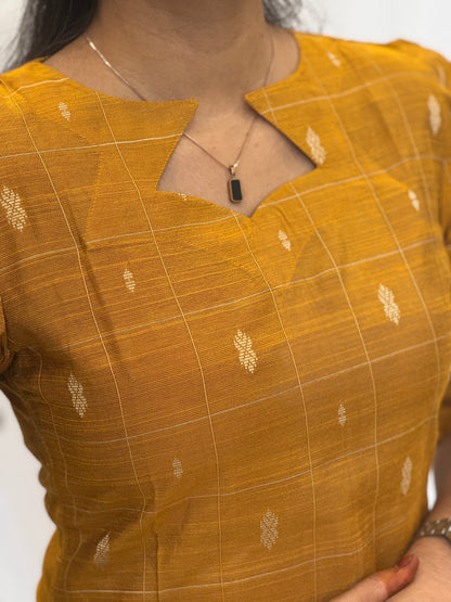 Handwoven Raw silk 3-Piece Set with Puff Sleeve