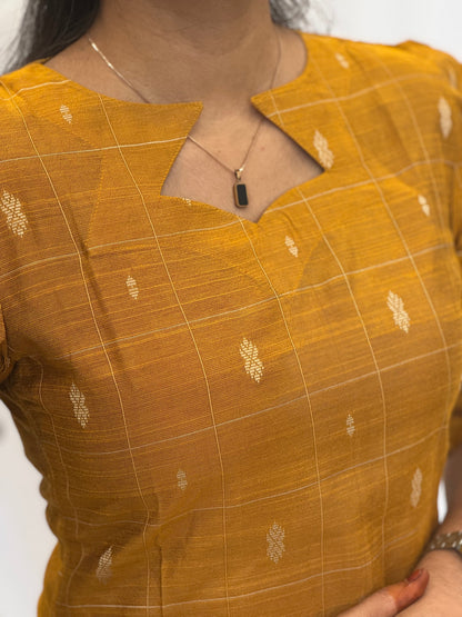 Handwoven Raw silk 3-Piece Set with Puff Sleeve