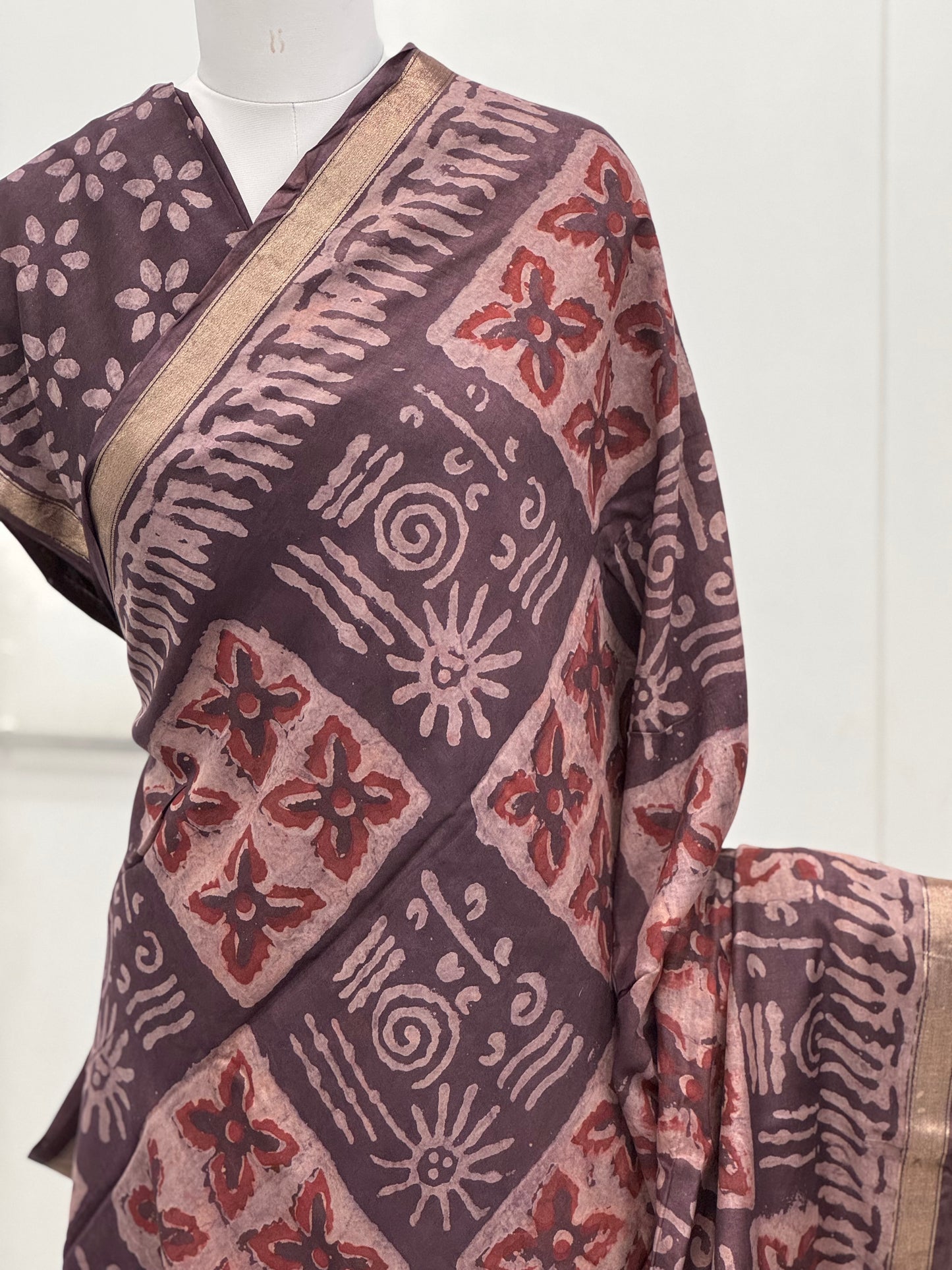 Pure Hand block printed Modal Silk Saree