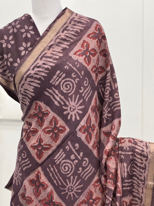 Pure Hand block printed Modal Silk Saree