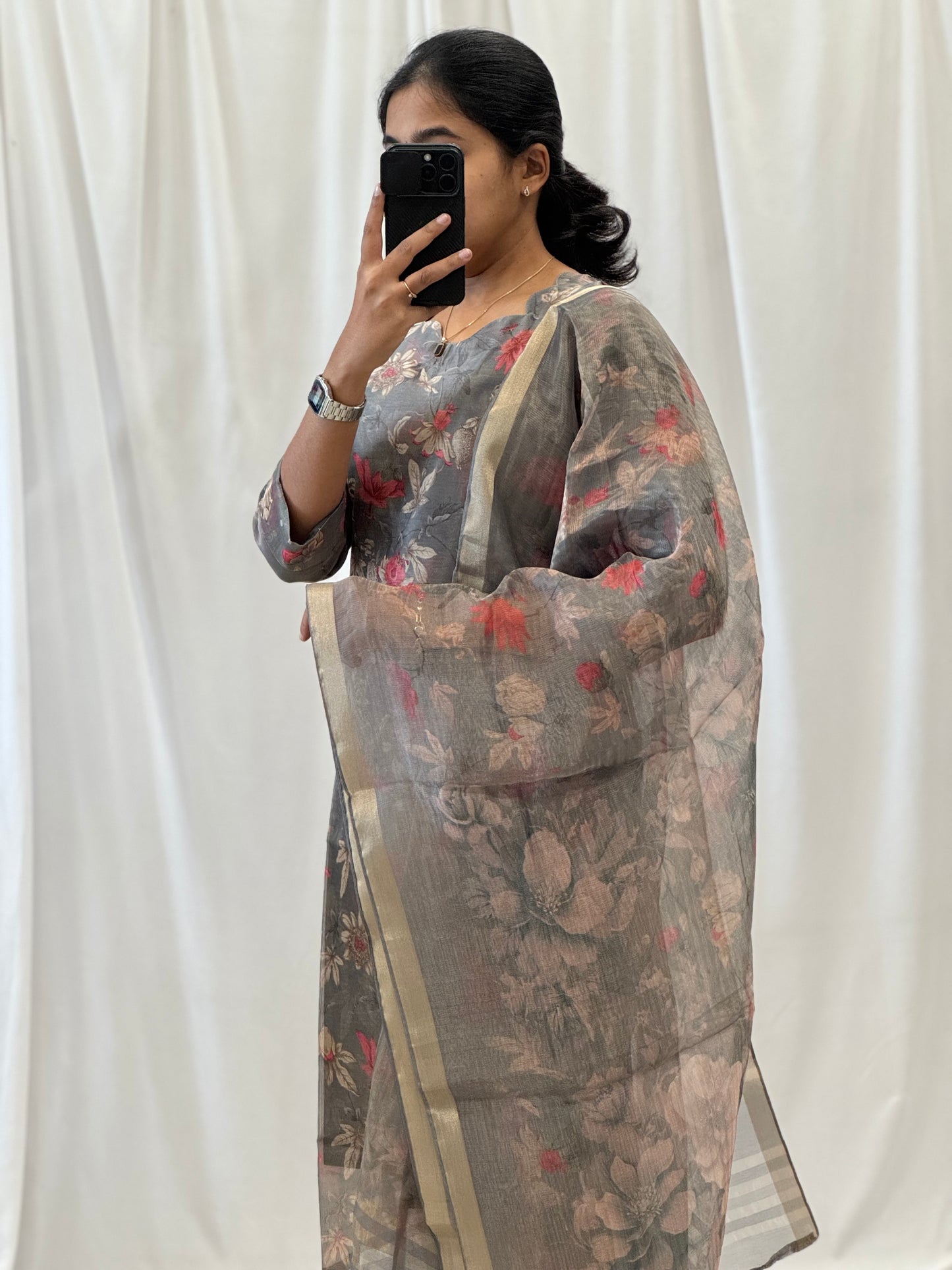 Floral Tissue kurti with Duppata