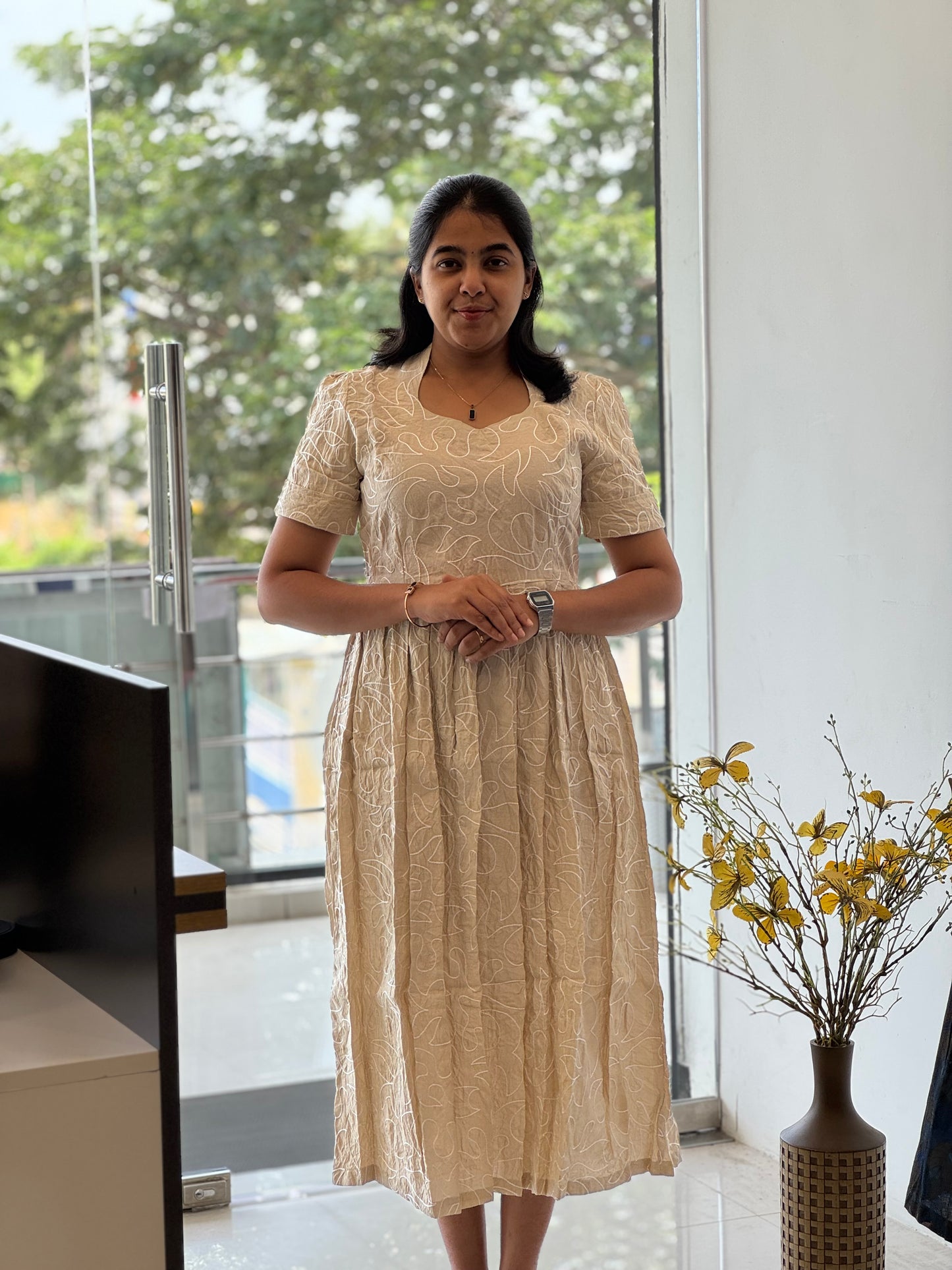 Embroidered Crush Cotton Maxi