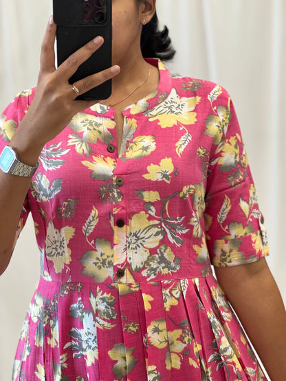 Cotton Umbrella Kurti with Chinese Collar