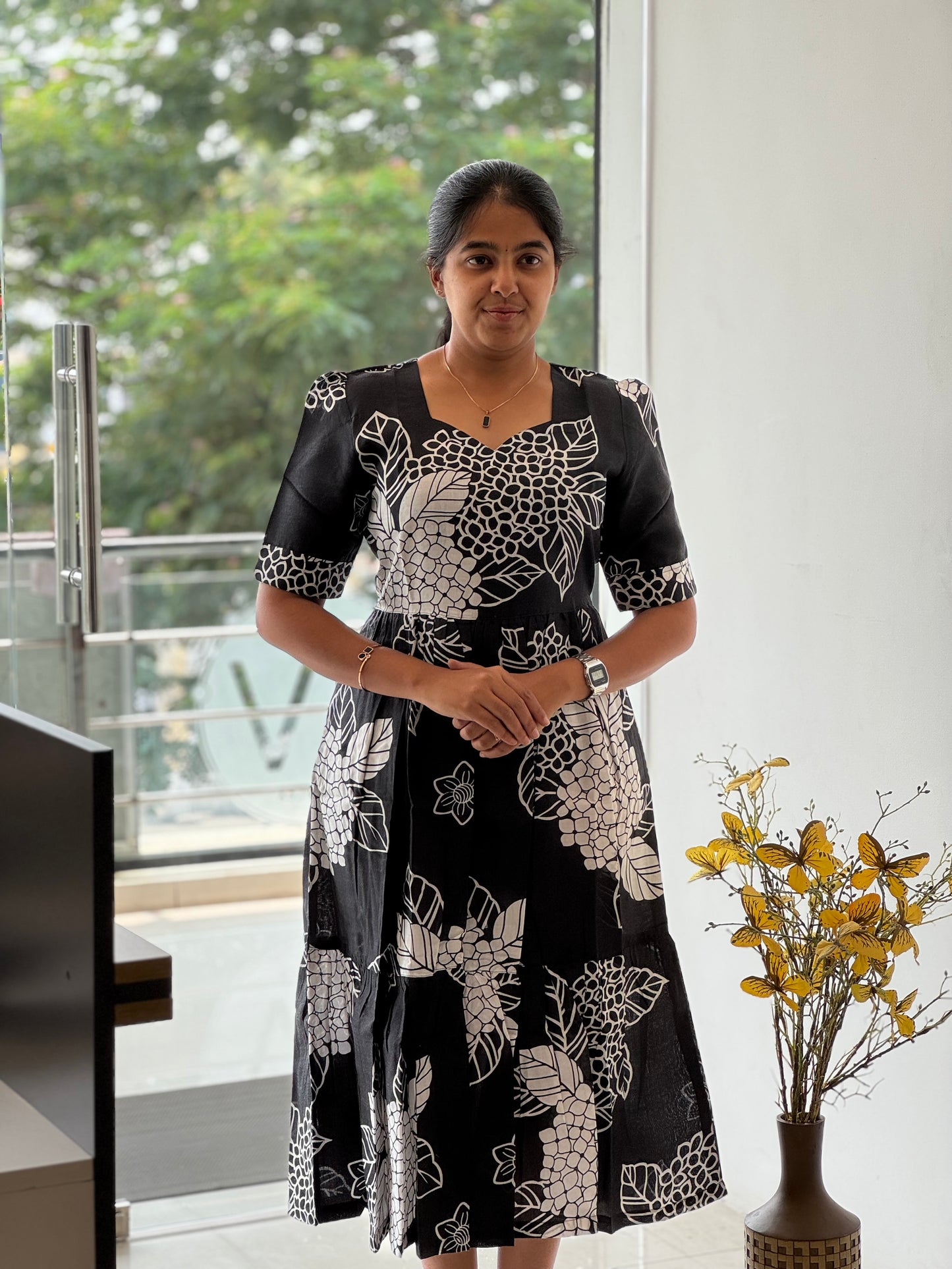 Floral Printed Two Tier Cotton Maxi