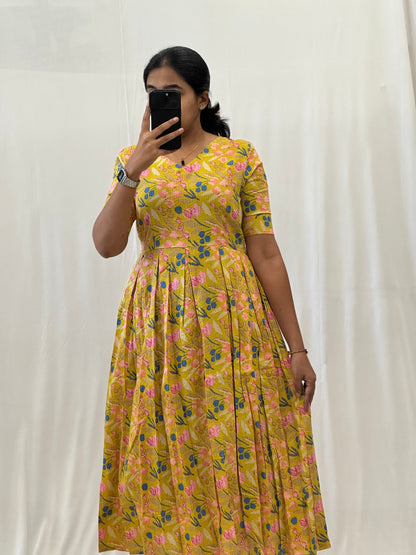 Dark Yellow Kantha Cotton Maxi