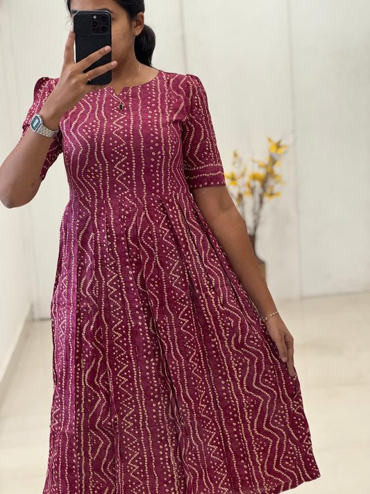 Bandhani Printed Rayon Umbrella Kurti