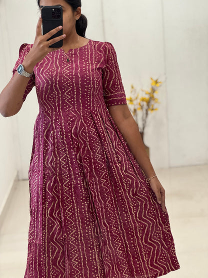 Bandhani Printed Rayon Umbrella Kurti