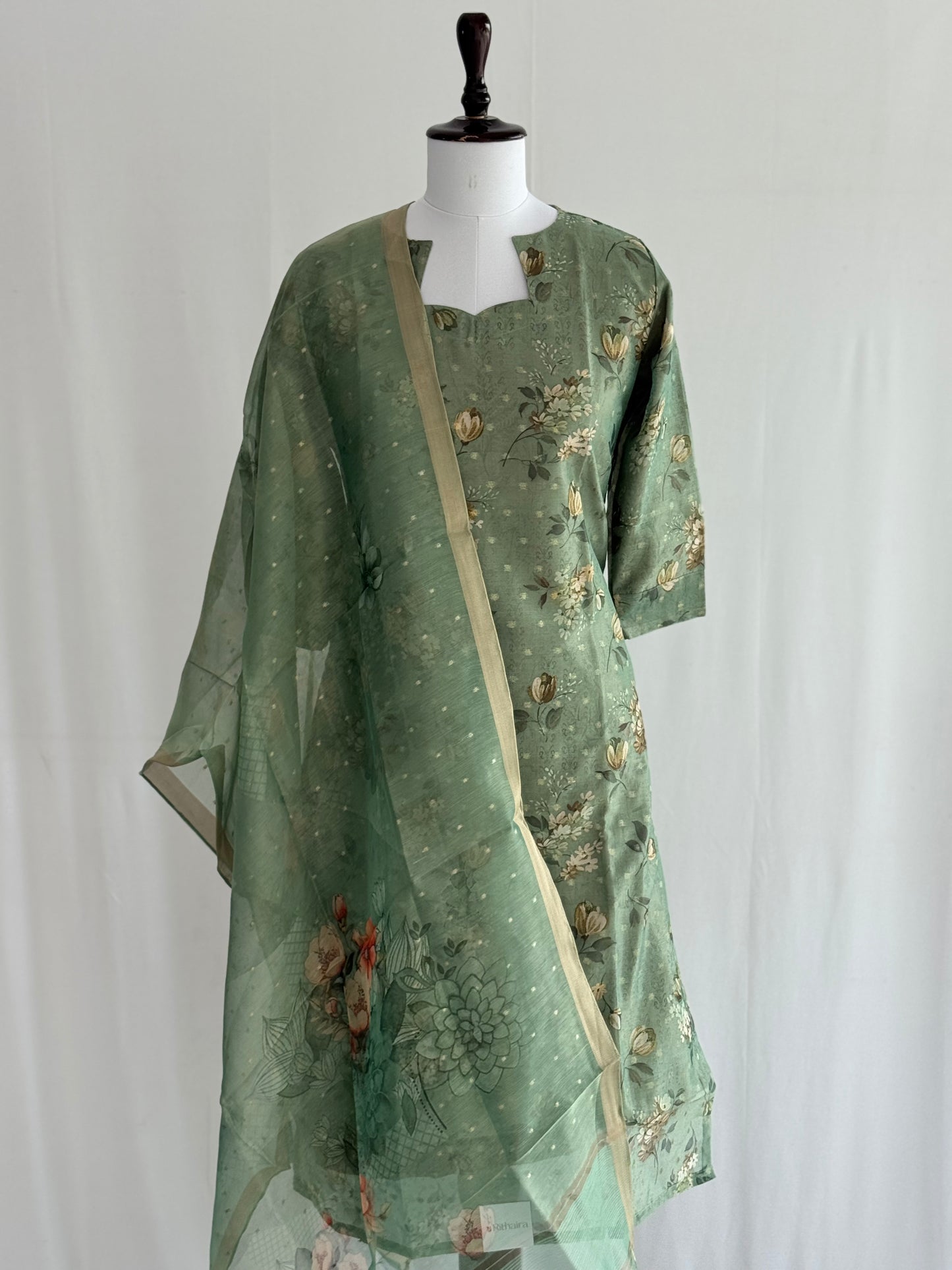 Shadow GreenTissue Chanderi 3 Piece Set