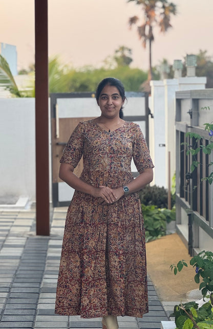 Auburn Maroon Kalamkari Cotton Maxi