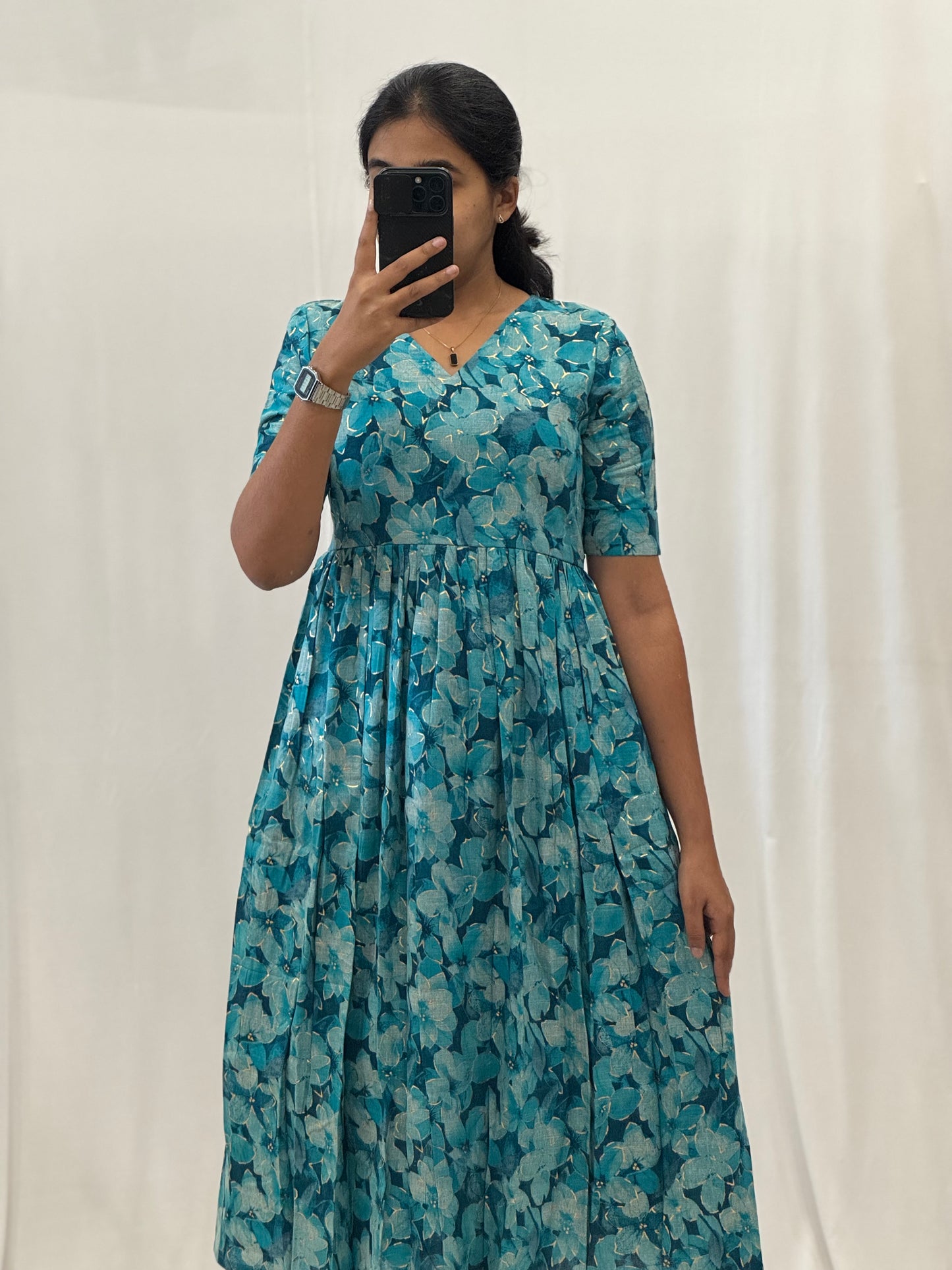 Moonstone Blue Rayon Maxi with Yoke Lining