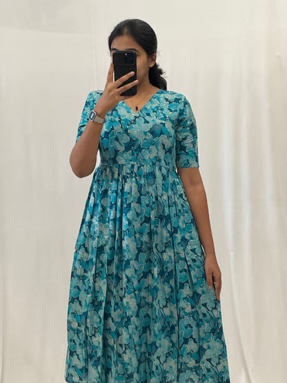 Moonstone Blue Rayon Maxi with Yoke Lining