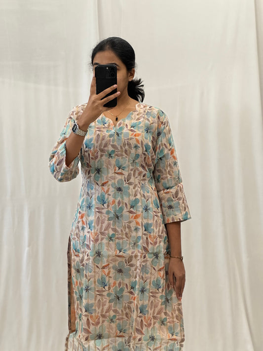 Zari Chanderi Straight Kurti