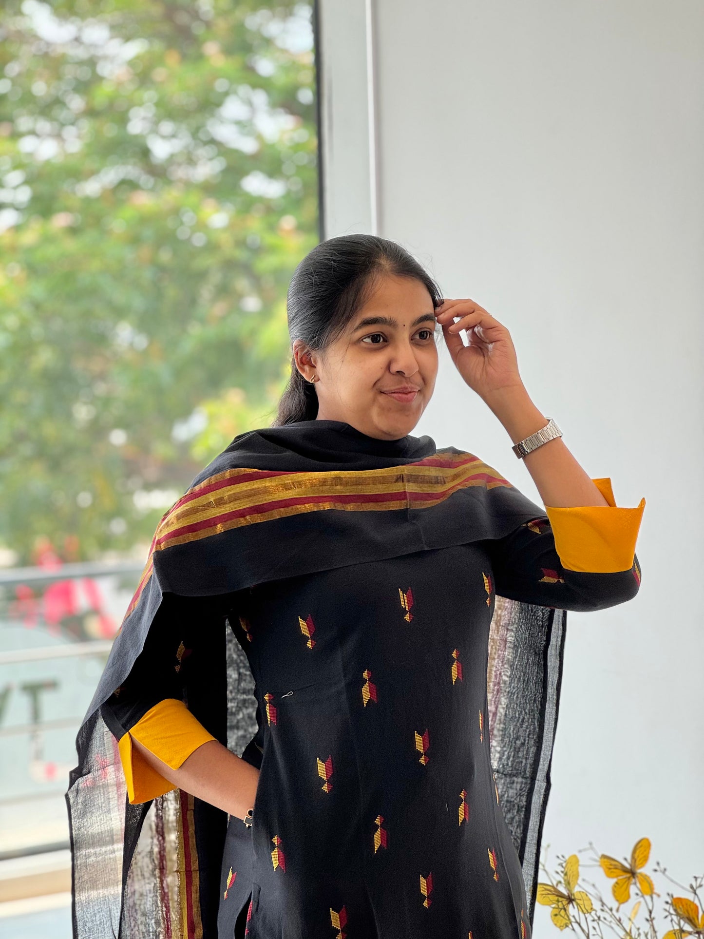 Midnight Black Handloom Cotton 3 Piece Set