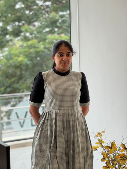 Checked Cotton Gray Two-Tier Maxi