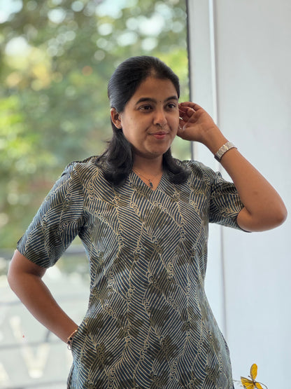 Dark Blue Handblock Cotton Kurti