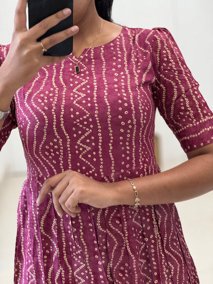 Bandhani Printed Rayon Umbrella Kurti