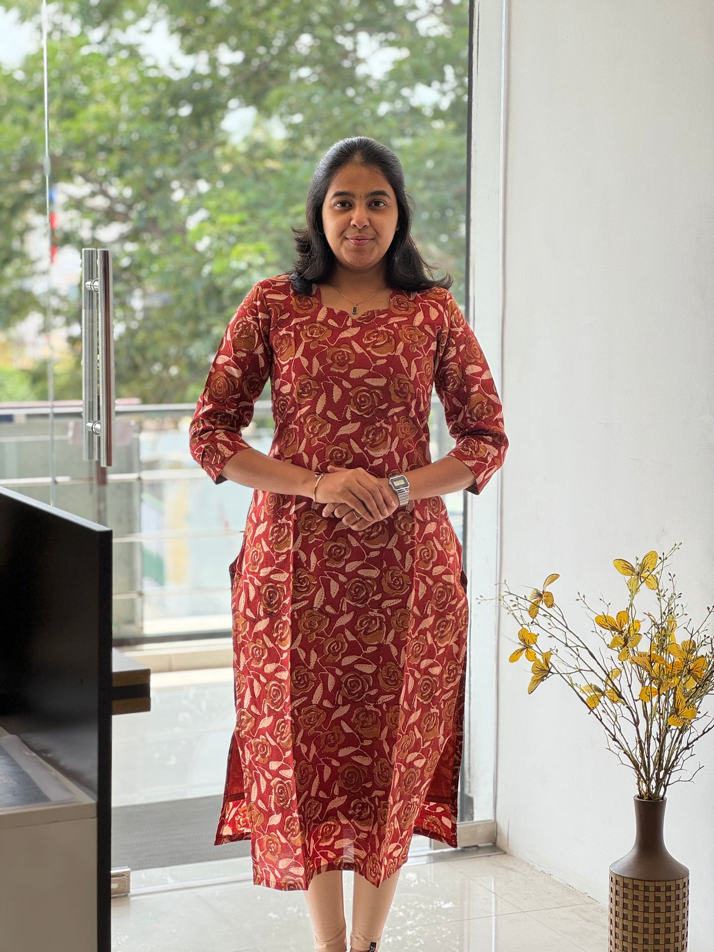 Wine Red Chanderi Cotton Kurti with Lining