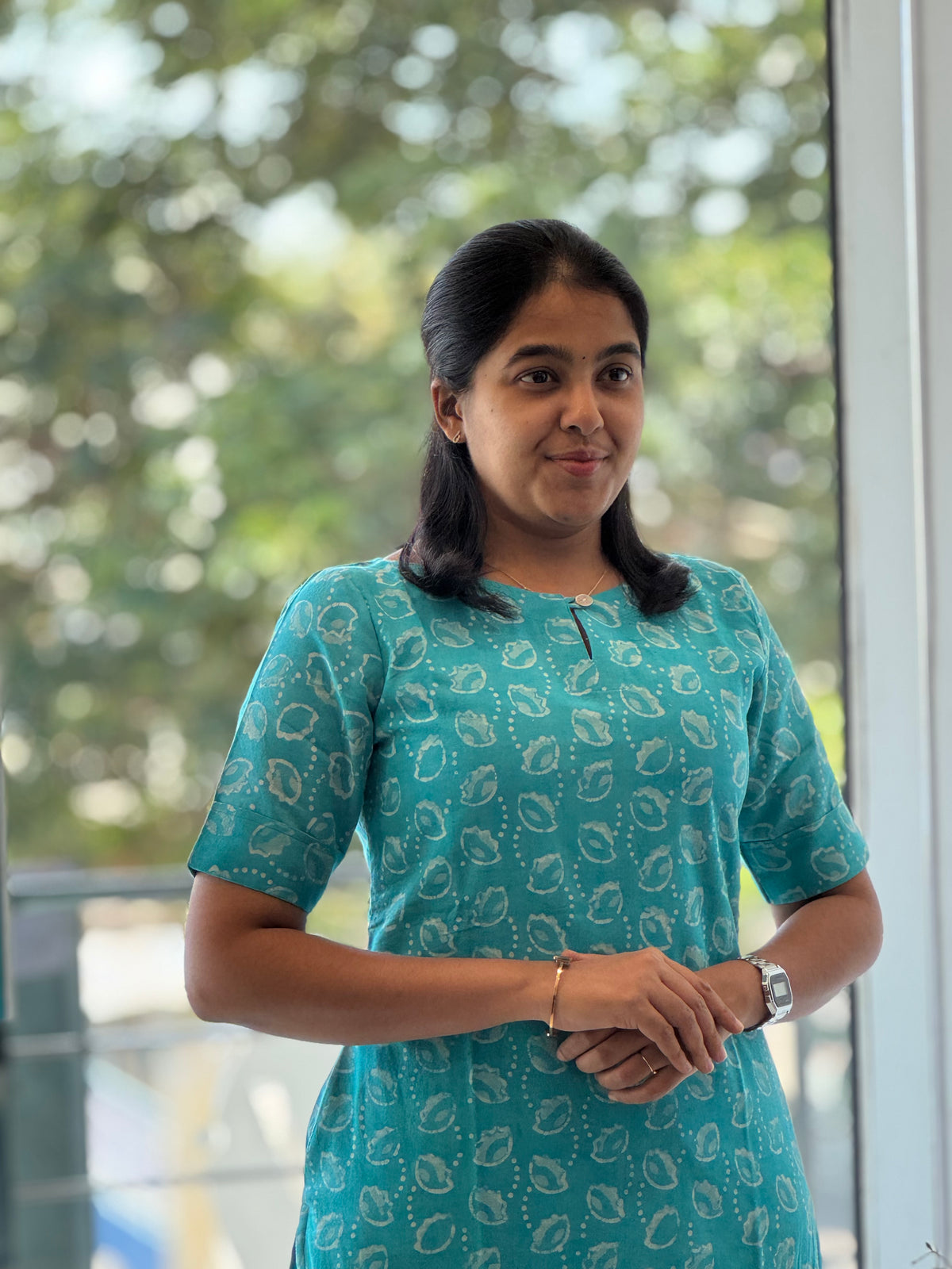 Teal Blue Handblock Cotton Kurti