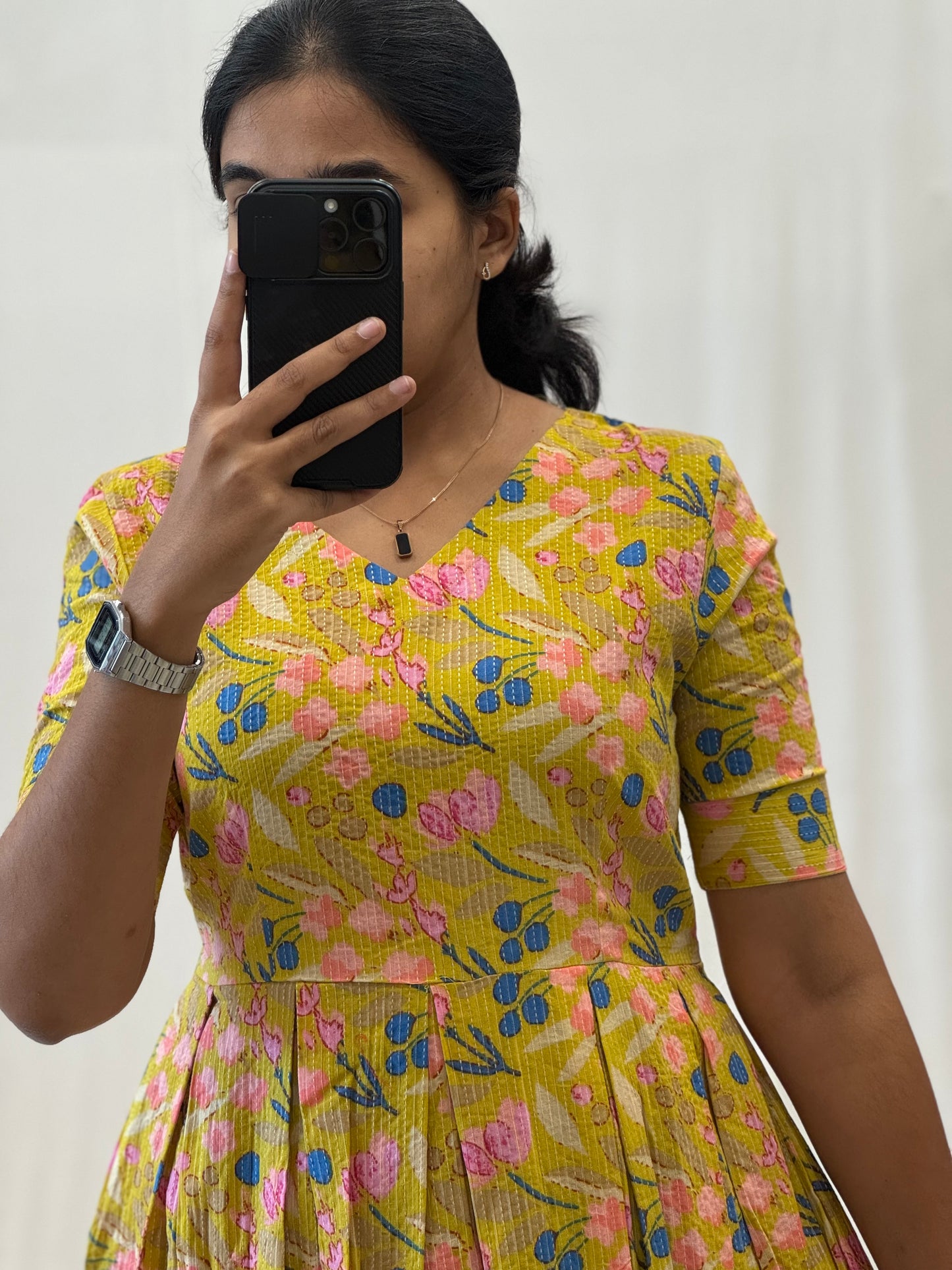 Dark Yellow Kantha Cotton Maxi