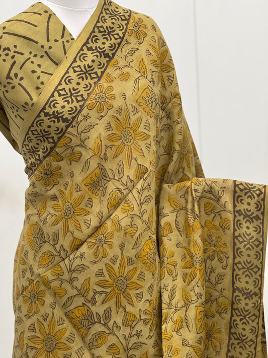 Pure Hand block printed Modal Silk Saree