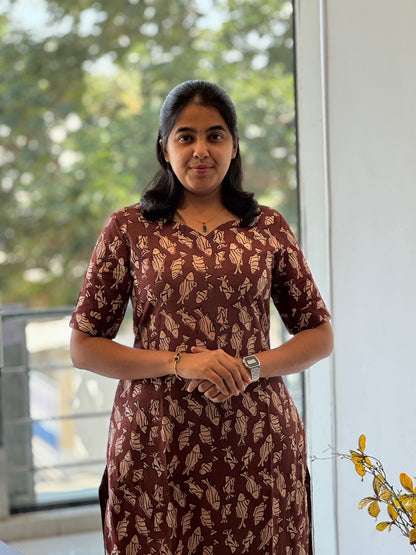 Terracotta Brown Handblock Cotton Kurti