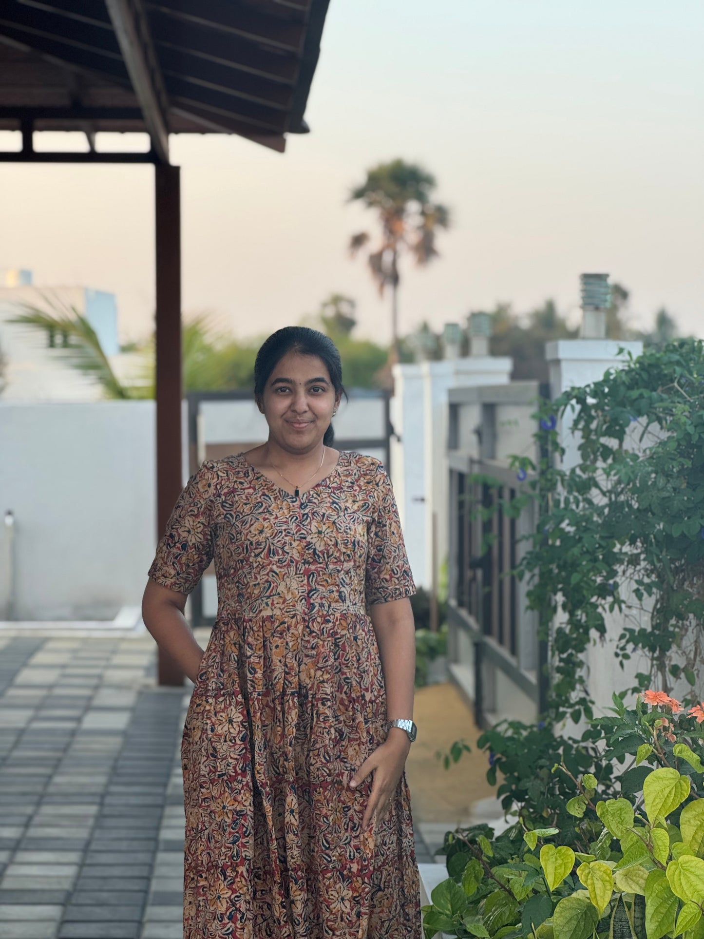 Auburn Maroon Kalamkari Cotton Maxi