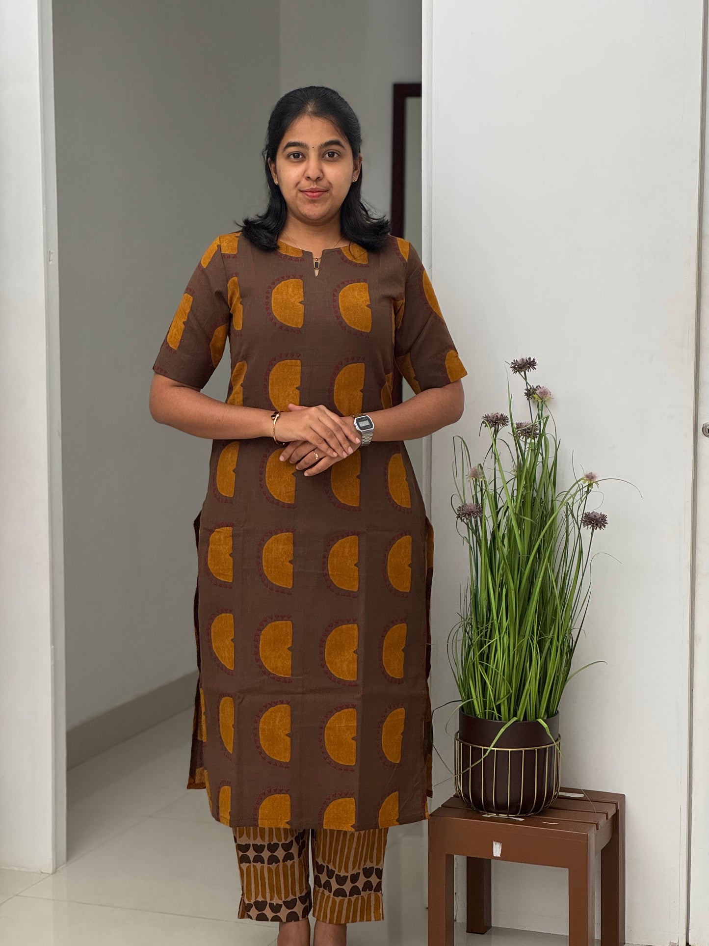 Brown & Yellow Cotton Co-Ord Set