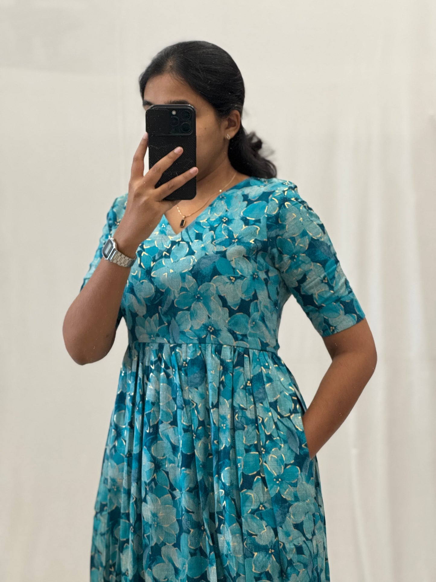 Moonstone Blue Rayon Maxi with Yoke Lining