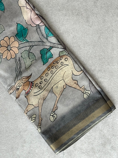 Pichwai Printed Semi Tusser Saree