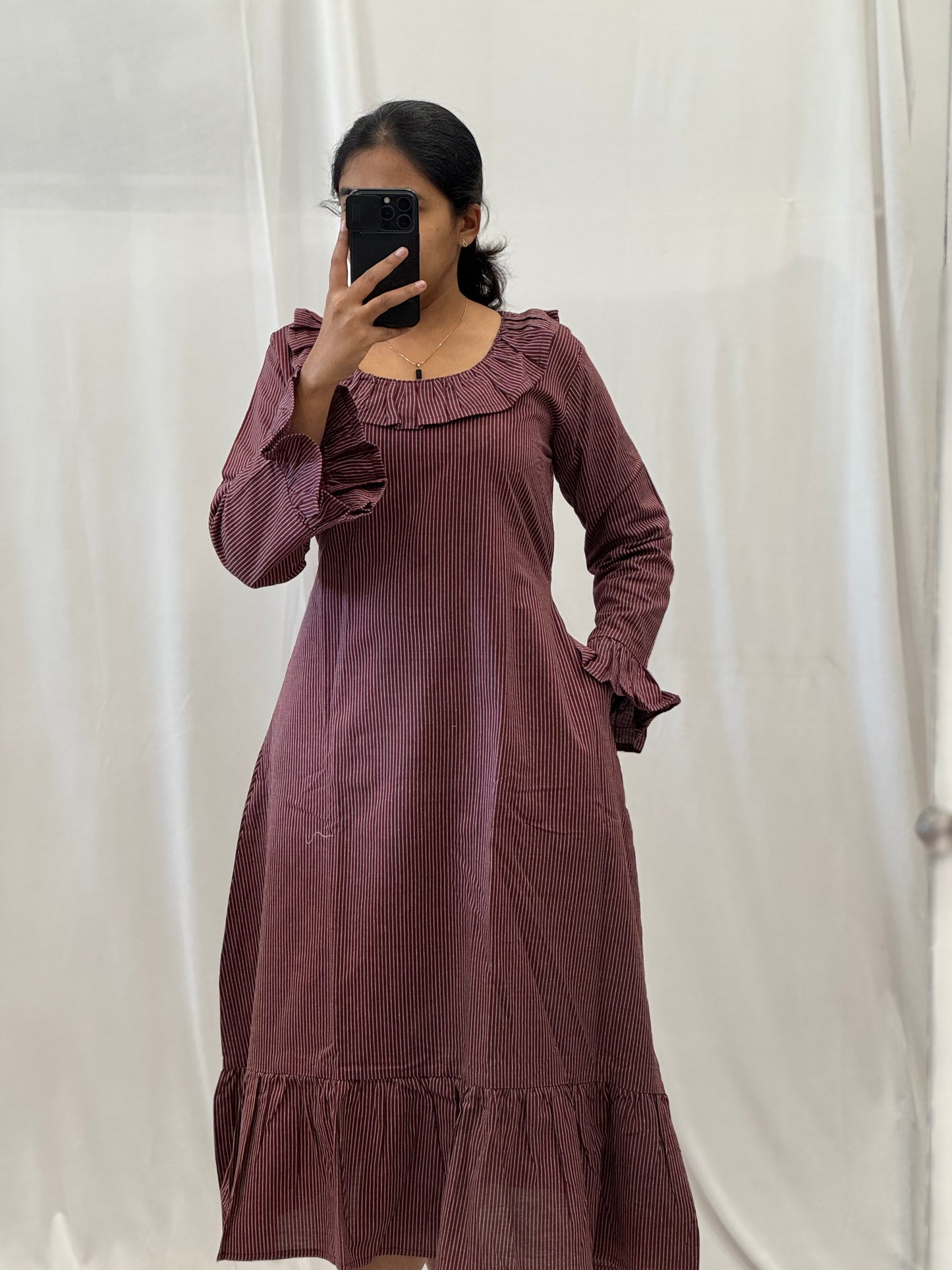 Cotton A Line Dress with Ruffles