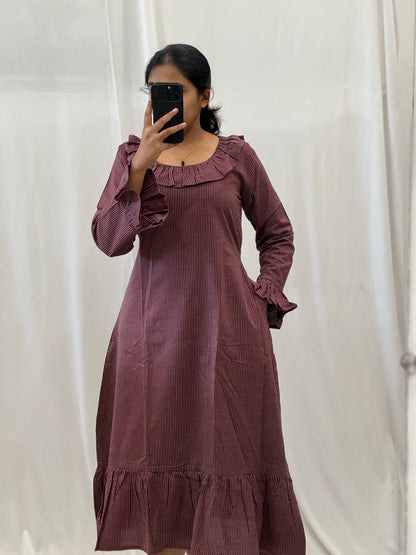 Cotton A Line Dress with Ruffles