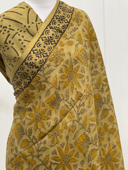Pure Hand block printed Modal Silk Saree