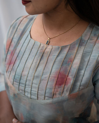 Brush Paint Printed Tissue Kurti