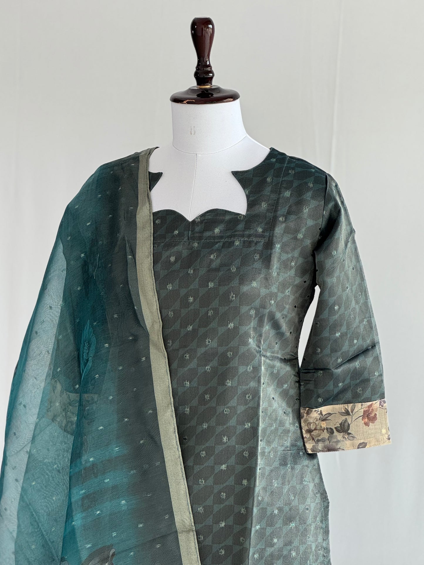 Black Olive with Pearl Border Tissue chanderi 3 Piece Set