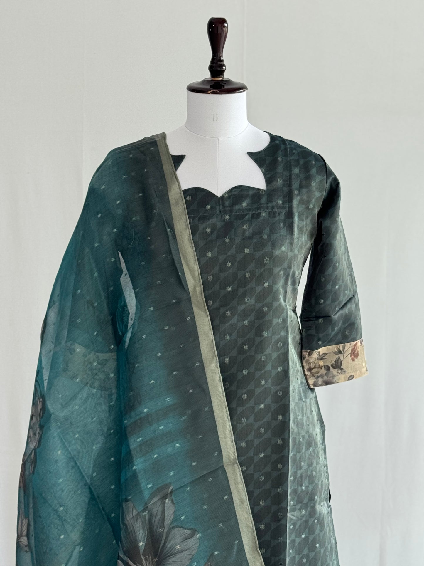 Black Olive with Pearl Border Tissue chanderi 3 Piece Set