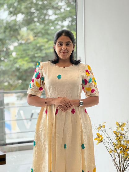 Embosed Embroidered Crush Cotton Maxi with Full Lining