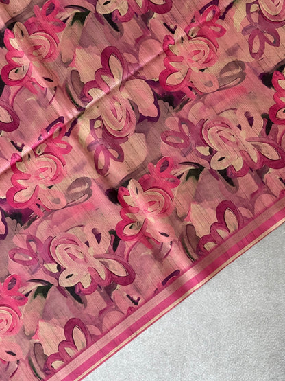 Brush Paint Printed Tissue Chanderi Saree